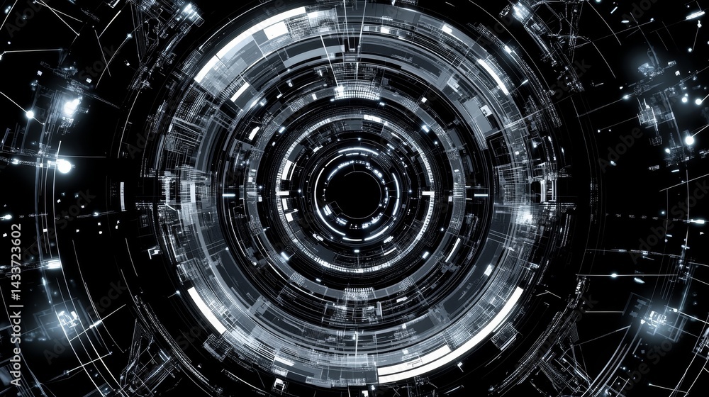 Poster abstract circuit technology system with digital lines and connections on dark background. high-tech 
