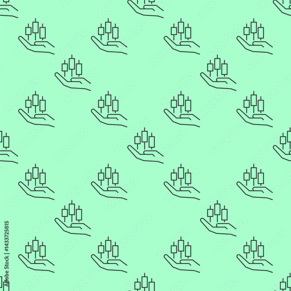 Poster hand with candlestick pattern chart vector thin line seamless pattern