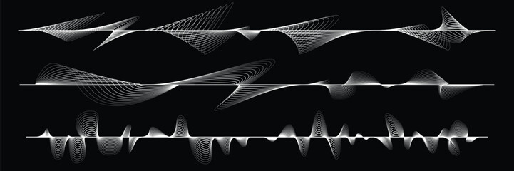 Digital sound equalizer . Audio signal frequency signal . Abstract flow linear fluid wavy shape . Acoustic volume lines .Curved lines pattern . Music sound wave . Vector illustration
