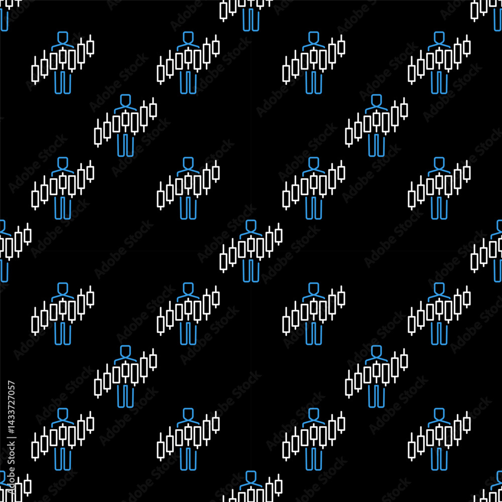 Poster man and candlestick trading chart vector outline seamless pattern