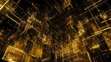 Abstract circuit technology system with digital lines and connections on dark background. High-tech concept for business presentation, innovation, electronics, and futuristic digital interface