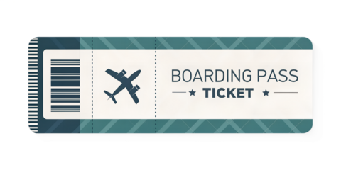 A digital boarding pass ticket isolated on a transparent background. Great for travel apps, bookings, and airline themes.