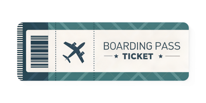 A digital boarding pass ticket isolated on a transparent background. Great for travel apps, bookings, and airline themes. - Powered by Adobe