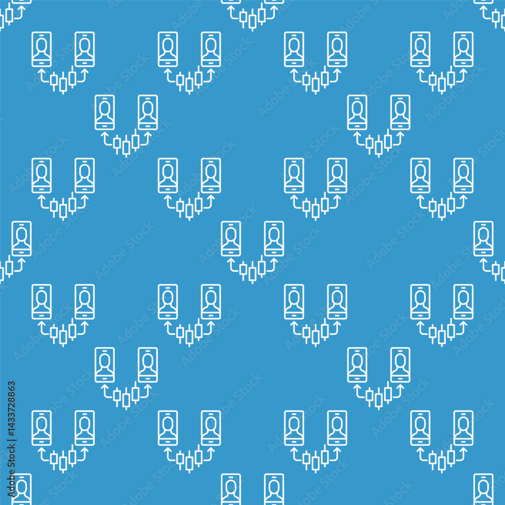 Poster online trading via smartphone vector linear seamless pattern