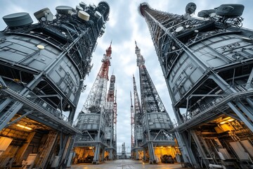 Imposing Radio Towers Dominating an Industrial Landscape