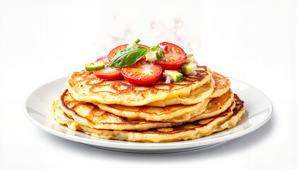 Delicious Finnish pancakes garnished with tomatoes and basil, culinary delight