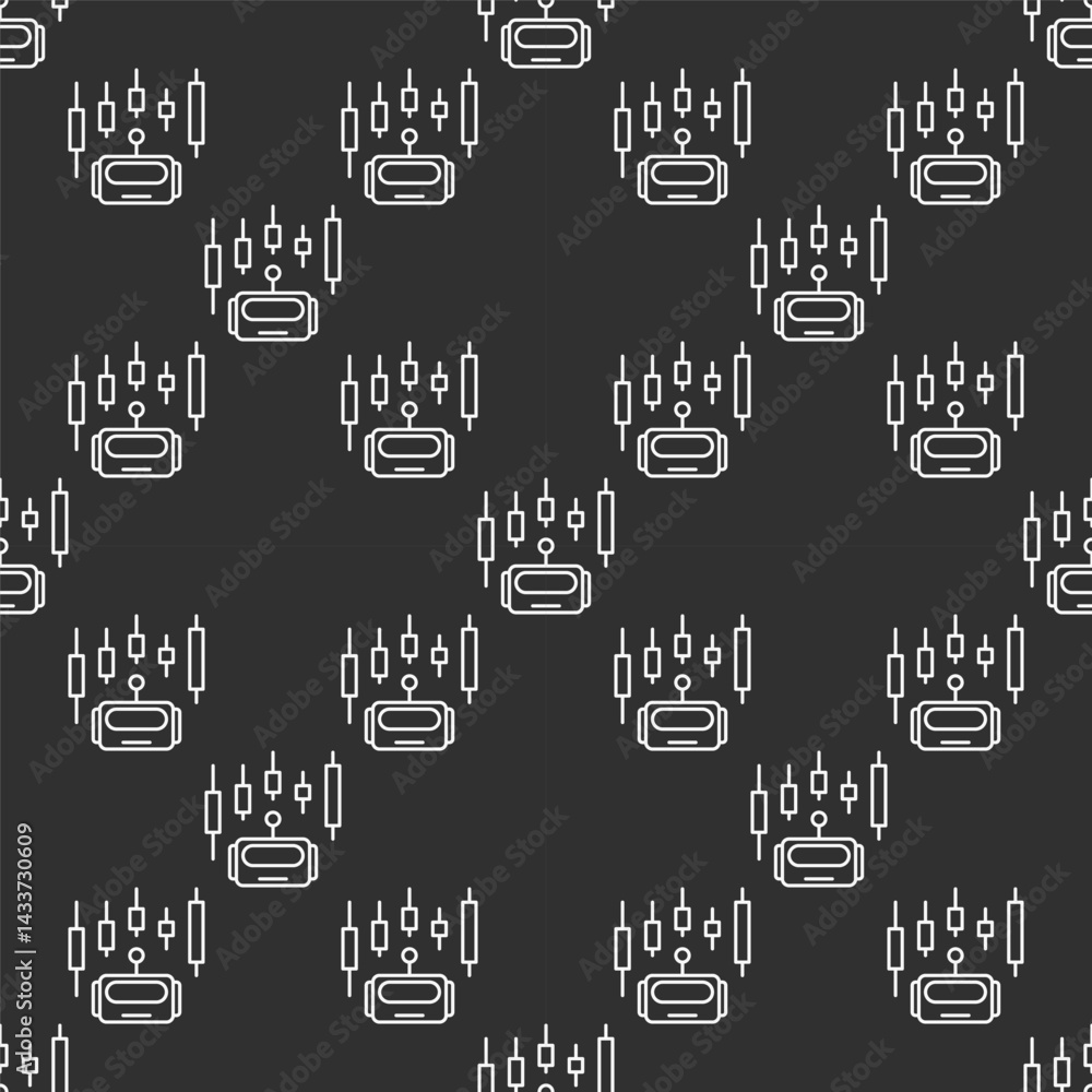 Poster robot and candlestick trading chart vector seamless pattern in thin line style