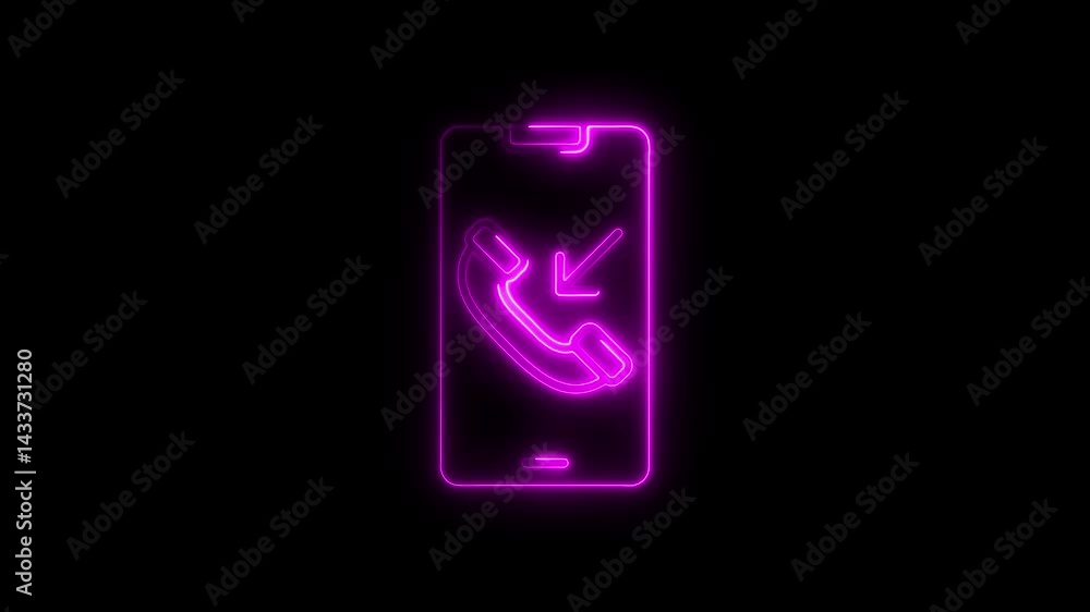 Poster smartphone incoming call notification with neon effect on dark background