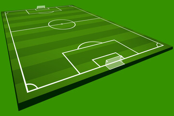 3D isometric illustration of a green soccer field with white markings and goals, ideal for sports graphics and football concepts © Wijit