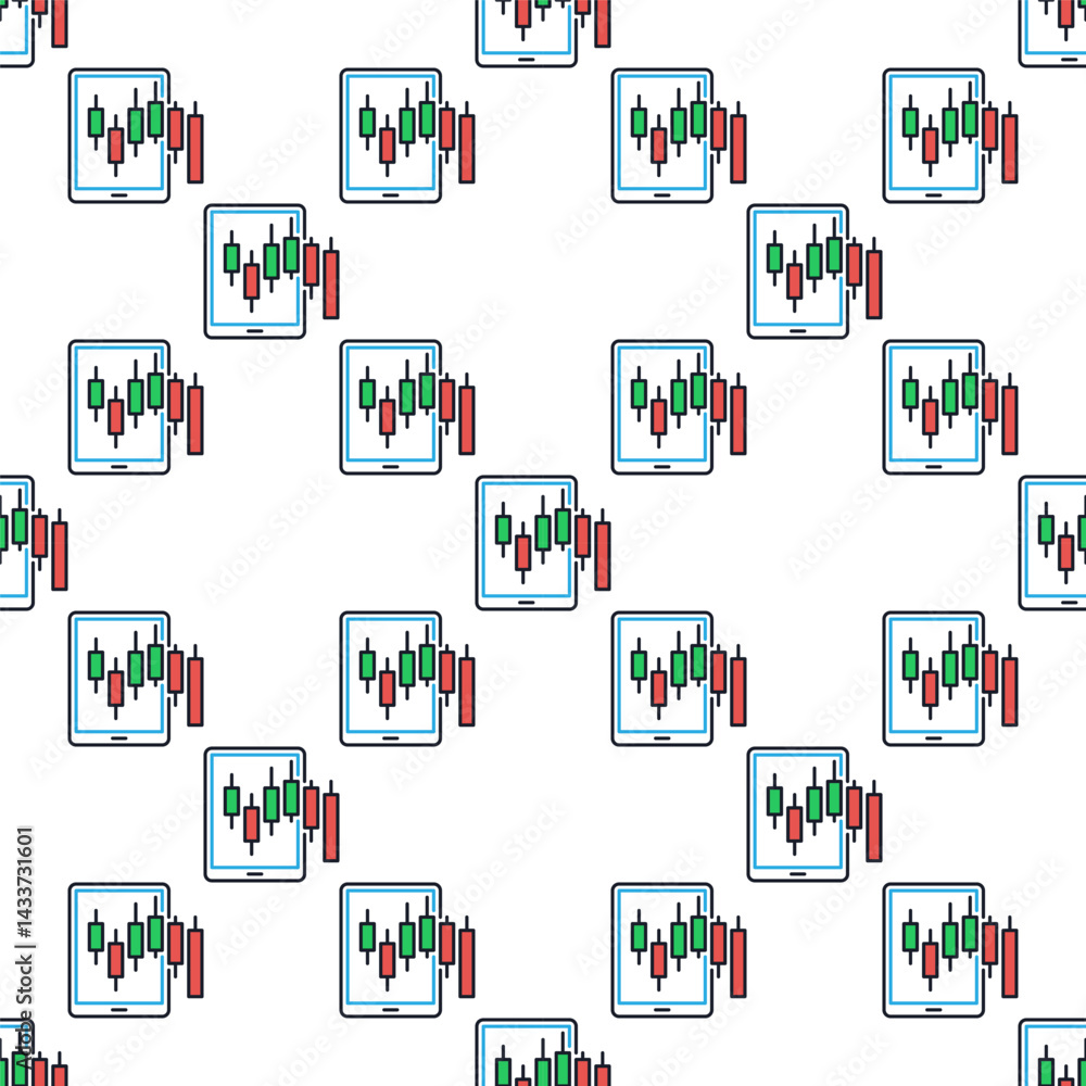 Poster smartphone sscreen with candlestick pattern chart vector colored seamless pattern