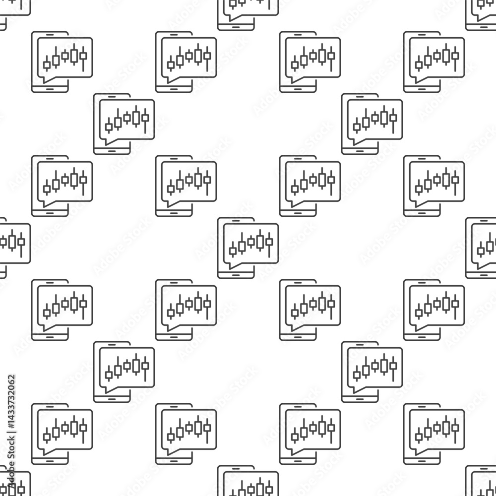Poster smartphone with candlestick chart vector outline seamless pattern