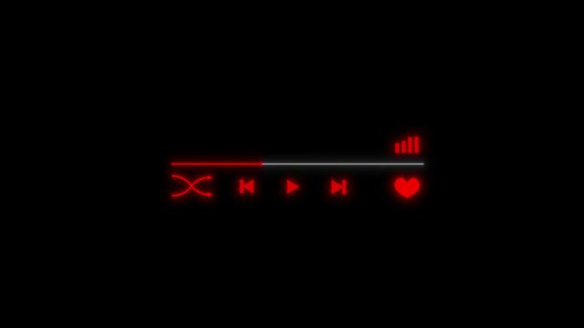 Glowing red music player interface on black background