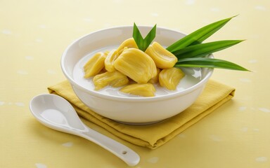 Sweet Jackfruit in Creamy Coconut Milk,Garnished with Pandan Leaves,A Delightful Tropical Treat