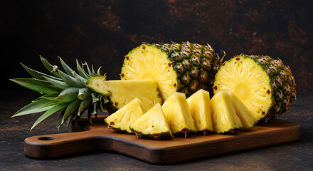 Sliced Pineapple on Wooden Board: Tropical Still Life