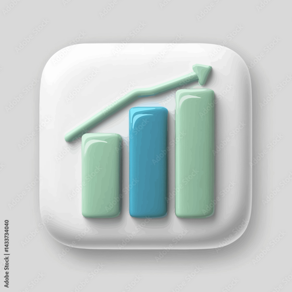 Poster increasing bar graph with arrow icon on white background