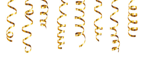 Realistic shiny metallic decorative hanging party streamers pattern isolated on transparent background