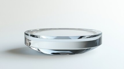 A sleek crystal podium with a polished, smooth surface, floating on a white background