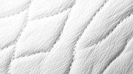 White leather showcases detailed stitched pattern creating quilted textured design, elegant sophisticated backdrop element.