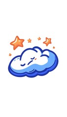 Fototapeta premium A cute, sleeping blue cloud surrounded by golden stars