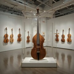 An isolated antique wood violin and bow rest on classical musical sheet music, suggesting a rich string instrument sound