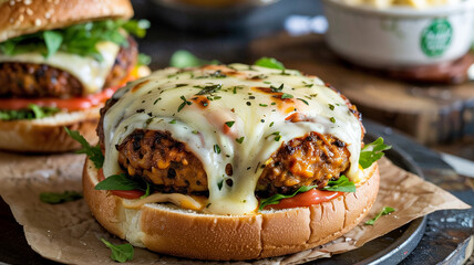 The vegan cheese melts perfectly over the savory veggie patty.