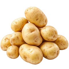 Pile of fresh, unwashed potatoes isolated on a white background for culinary use