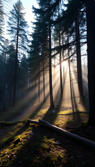 Obraz premium Beautiful morning in the forest. White tone