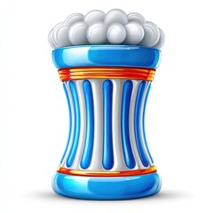 Blue and White Striped Container with White Spheres