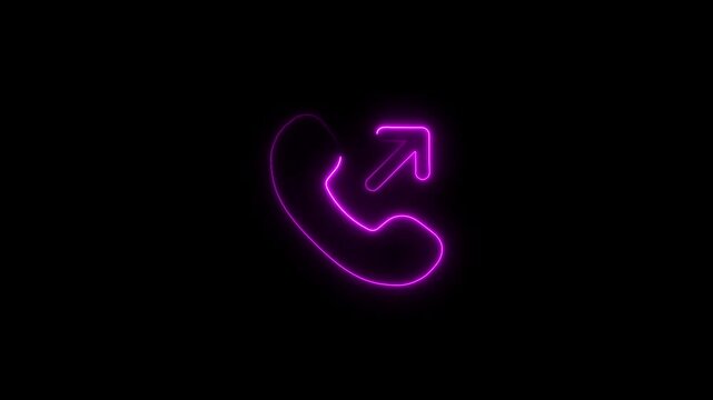 Neon phone call icon animation with sending outgoing call concept on black