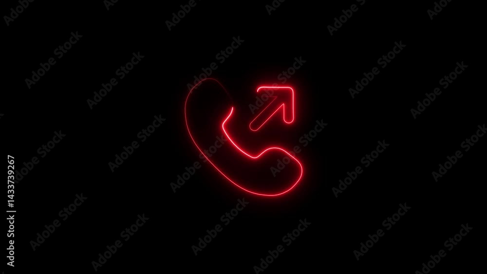 Poster neon outgoing call symbol animation on black background for technology projects