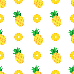 Pineapple seamless pattern, tropical ripe fruit.