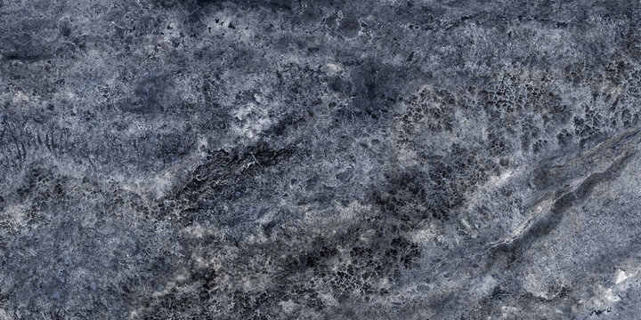 Black and blue marble stone background, fossil texture