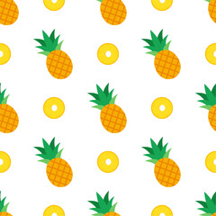 Pineapple seamless pattern, tropical ripe fruit.