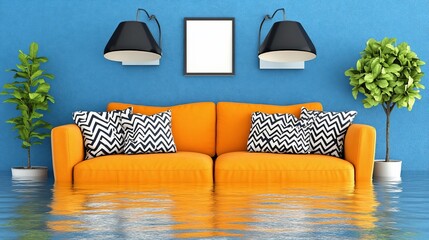 Flooded living room interior