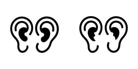 Fototapeta premium Ear icon set, hearing symbol, human ear silhuouette set, Listen Carefully Black Line & Fill Vector Icon, Ear Hear Listen Vector Icon, Ears Icon on Checkerboard Transparent Background, Ears Black.