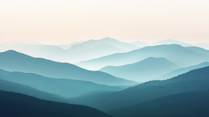 Obraz premium Serene layered mountain landscape with misty peaks in soft pastel colors creating a peaceful natural scenery perfect for tranquility nature and outdoor themes