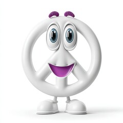 Obraz premium Cheerful White Cartoon Peace Sign Character with Purple Accents