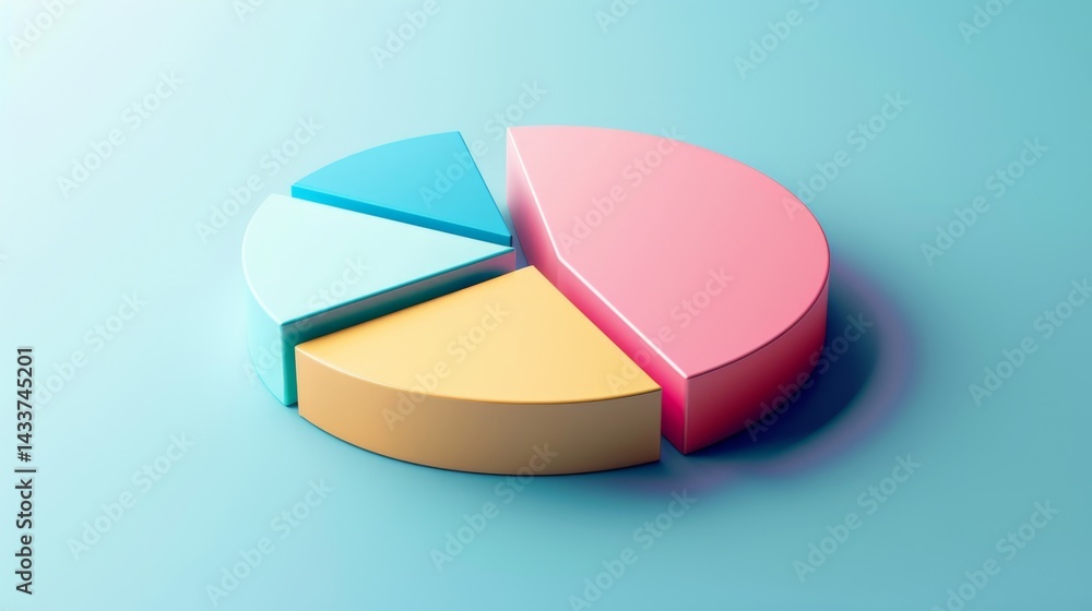 Poster minimalist d pie chart with light-colored parts and subtle d depth, perfect for reports