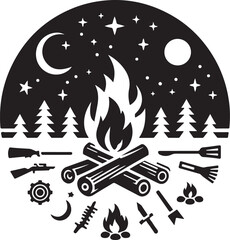 Campfire silhouette icon vector illustration on white background