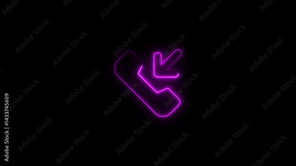 Poster glowing purple neon incoming call symbol on black background animation loop