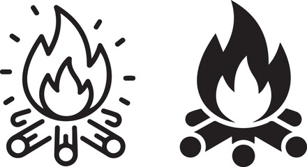 Campfire Icons Set Line Art and Solid Style