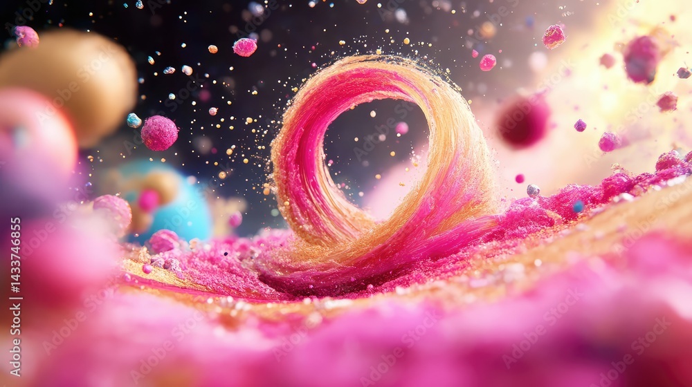Poster abstract paint vortex twisting in space, dynamic liquid shape captured mid-motion, 3d style