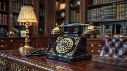 Antique telephone in elegant study