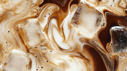 a refreshing iced coffee, a macro and full-frame texture shot, close-up texture, top view