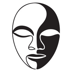 mask one line Vector Black silhouettes design element. with white background