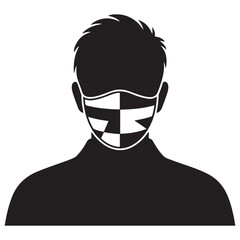 mask one line Vector Black silhouettes design element. with white background