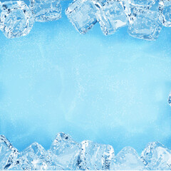 Realistic iced surface with ice cubes. Glacier background Texture of ice with ice cubes boarder. Winter background.