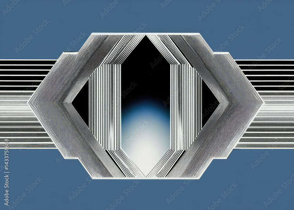 Poster geometric abstract design features hexagonal frame with intricate line patterns and blank space in c