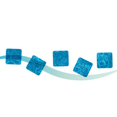 水色のランダムな四角模様と波ライン