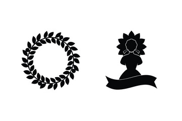 Silhouette Illustration Of Woman In Dress With Wreath Vector Graphics Elements